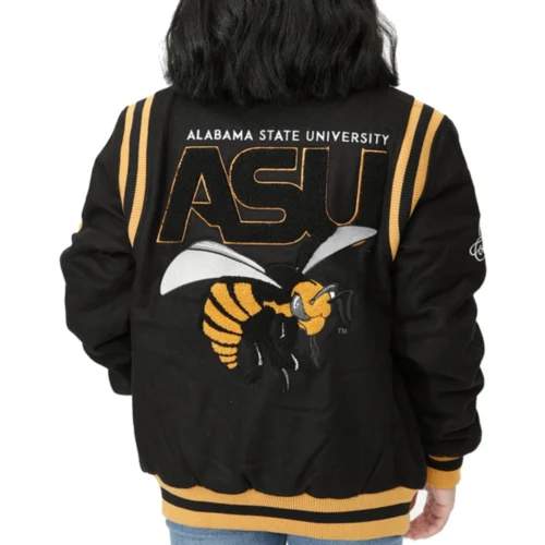 Alternative view of Alabama Crimson Tide Collegiate Luxe Wool Bomber Varsity Black Jacket
