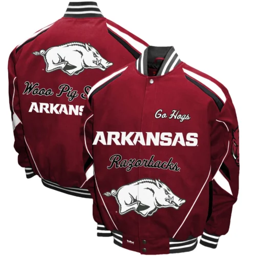 Arkansas Razorbacks Stout Twill Bomber Varsity Jacket - Image 3