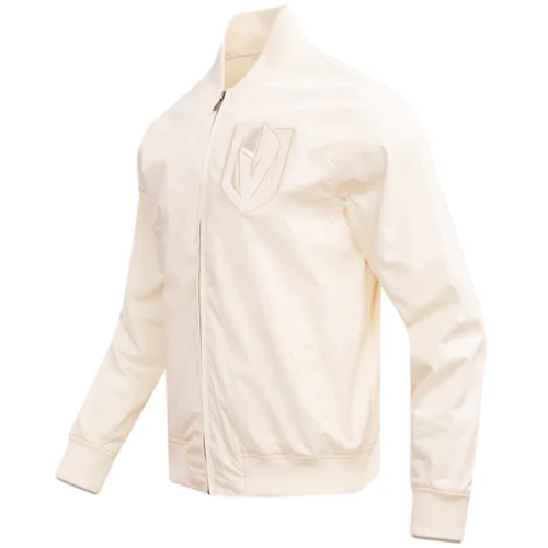 Alternative view of Vegas Golden Knights Neutral Twill Full-Zip Cream Satin Varsity Jacket