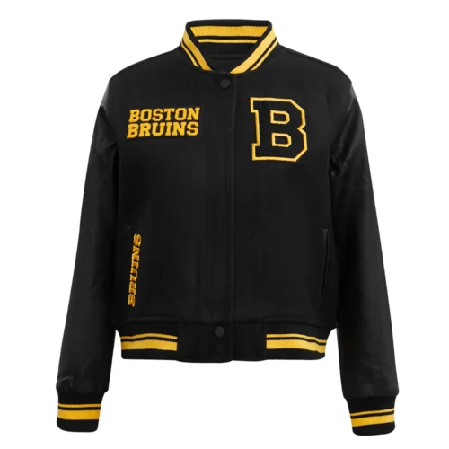 Boston Bruins Retro Classic Women's Black Wool & Leather Varsity Jacket