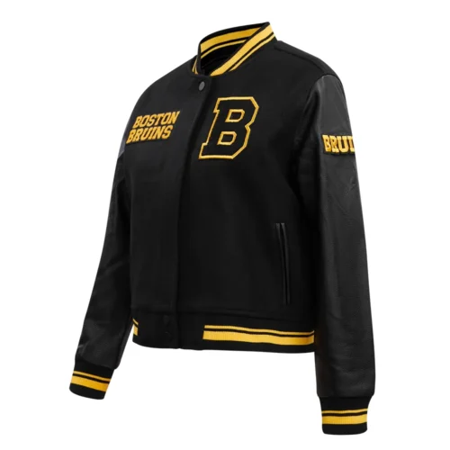 Alternative view of Boston Bruins Retro Classic Women's Black Wool & Leather Varsity Jacket