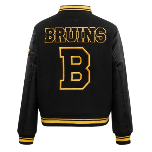 Boston Bruins Retro Classic Women's Black Wool & Leather Varsity Jacket - Image 4