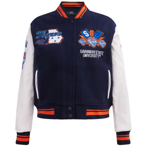 Women's Savannah State Tigers Homecoming Wool & Leather Varsity Jacket