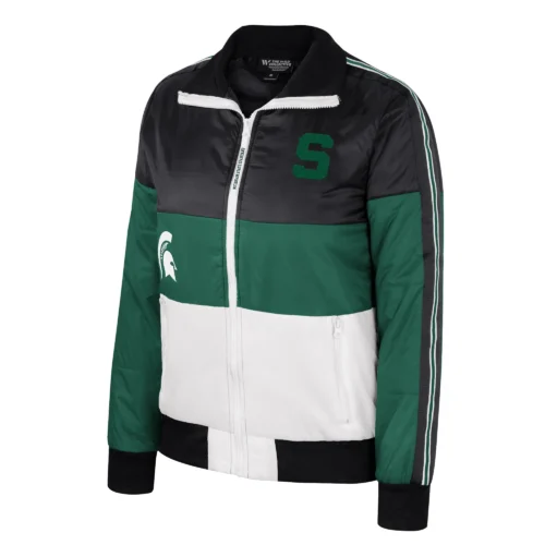 Women's Michigan State Spartans Color-Block Full-Zip Green Varsity Jacket