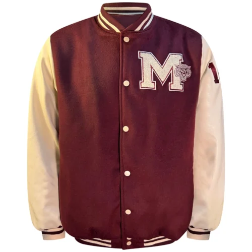 Morehouse Maroon Tigers Classic Rib Knitted Full-Snap Wool & Leather Varsity Jacket