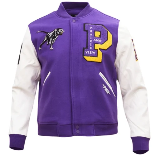 Prairie View A&M Panthers Classic Rib Knitted Wool & Leather Varsity Jacket