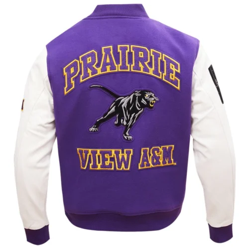 Prairie View A&M Panthers Classic Rib Knitted Wool & Leather Varsity Jacket - Image 3