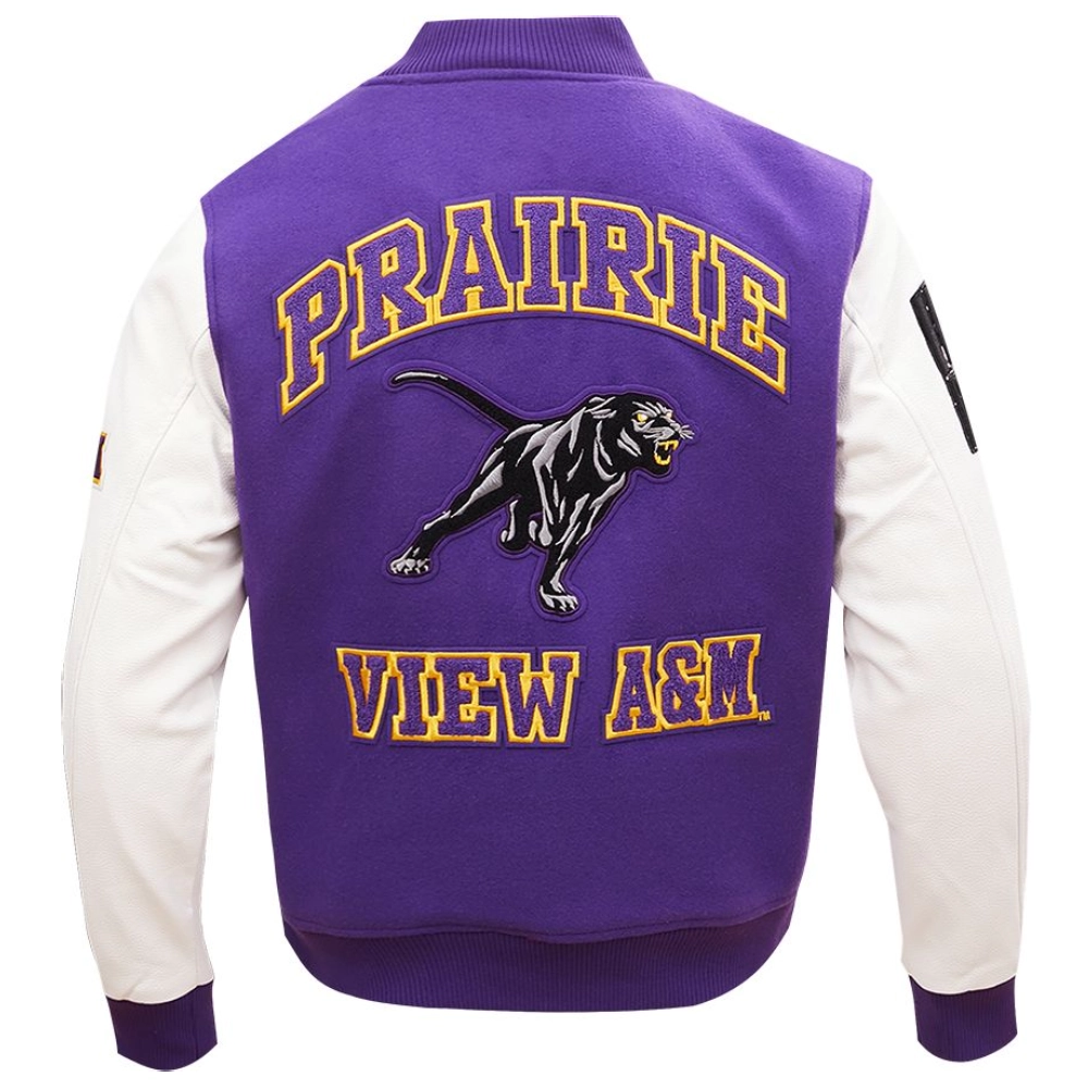 Prairie View A&M Panthers Classic Rib Knitted Wool & Leather Varsity Jacket - Image 3