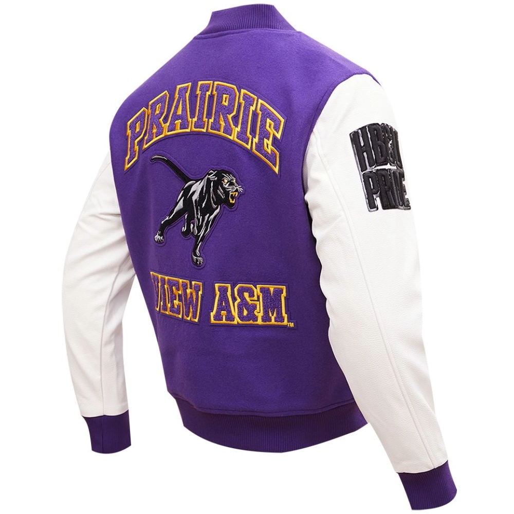 Prairie View A&M Panthers Classic Rib Knitted Wool & Leather Varsity Jacket - Image 4