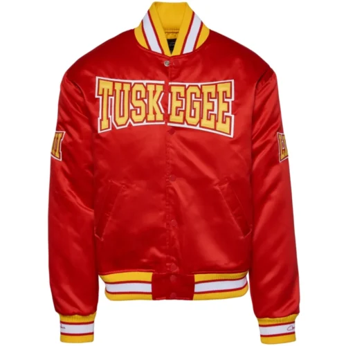 Men's Tuskegee Golden Tigers Remix Rib Knitted Satin Varsity Red Jacket