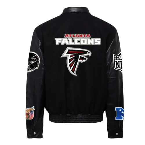 Alternative view of Atlanta Falcons Jeff Hamilton Black Wool & Leather Varsity Jacket