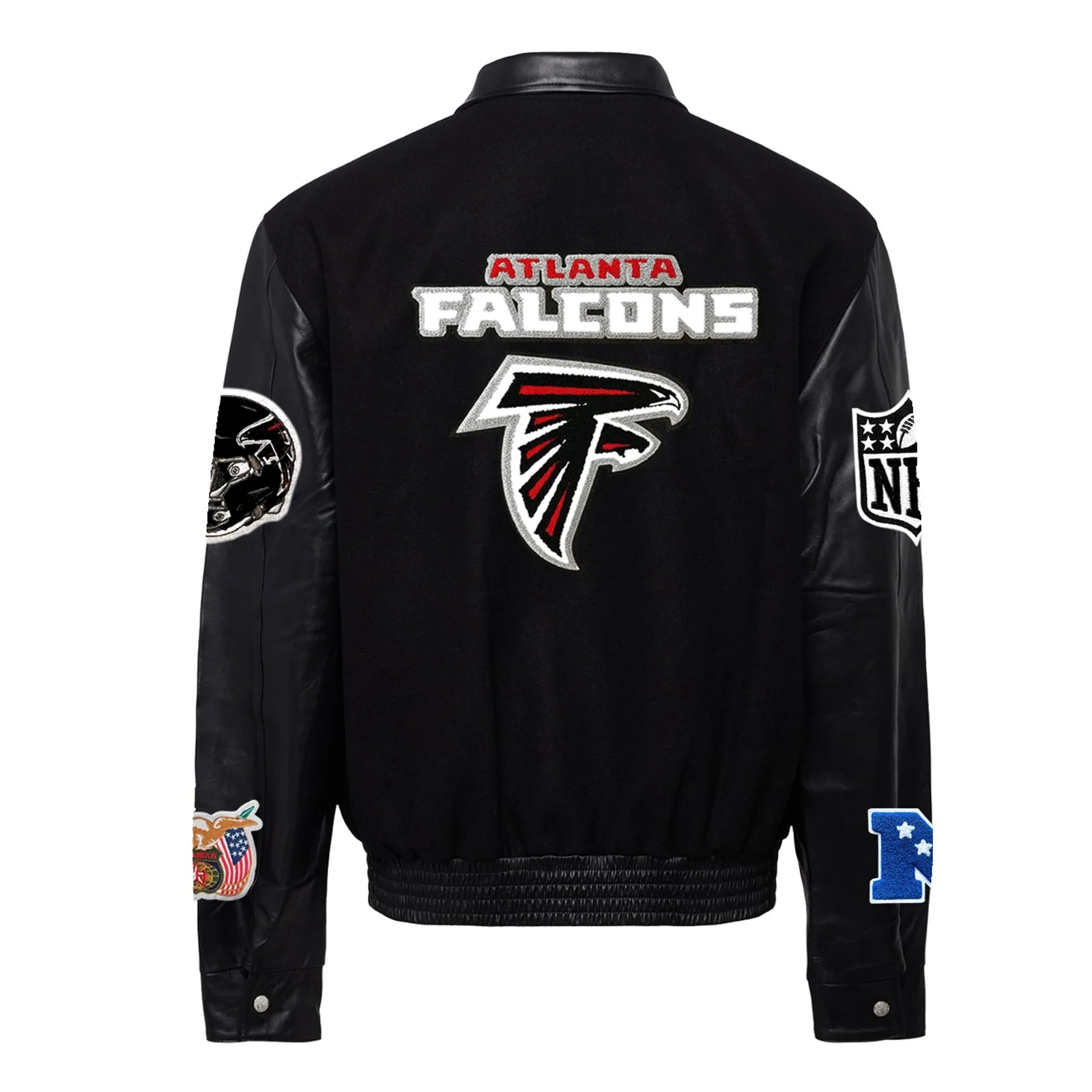 Atlanta Falcons Jeff Hamilton Black Wool & Leather Varsity Jacket - Image 2
