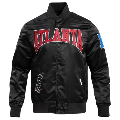 Alternative view of Atlanta Falcons Crest Emblem Black Satin Varsity Jacket