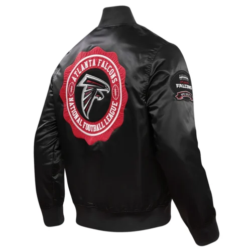Atlanta Falcons Crest Emblem Black Satin Varsity Jacket - Image 3