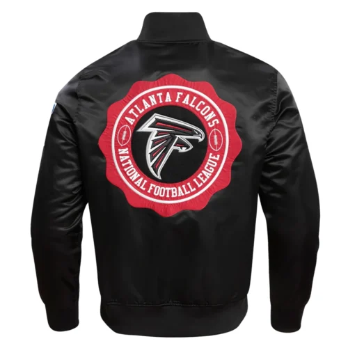 Atlanta Falcons Crest Emblem Black Satin Varsity Jacket - Image 4