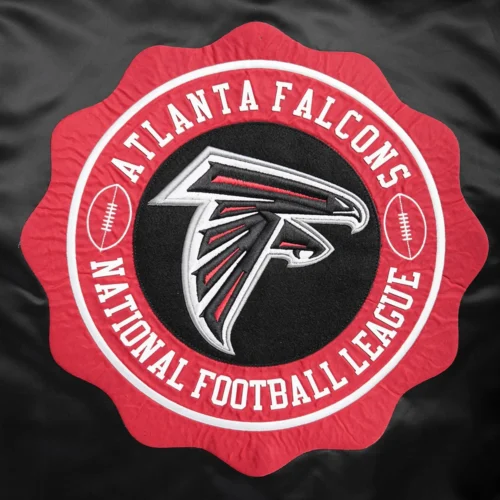 Atlanta Falcons Crest Emblem Black Satin Varsity Jacket - Image 7