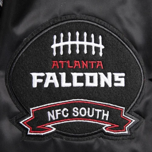 Atlanta Falcons Crest Emblem Black Satin Varsity Jacket - Image 6
