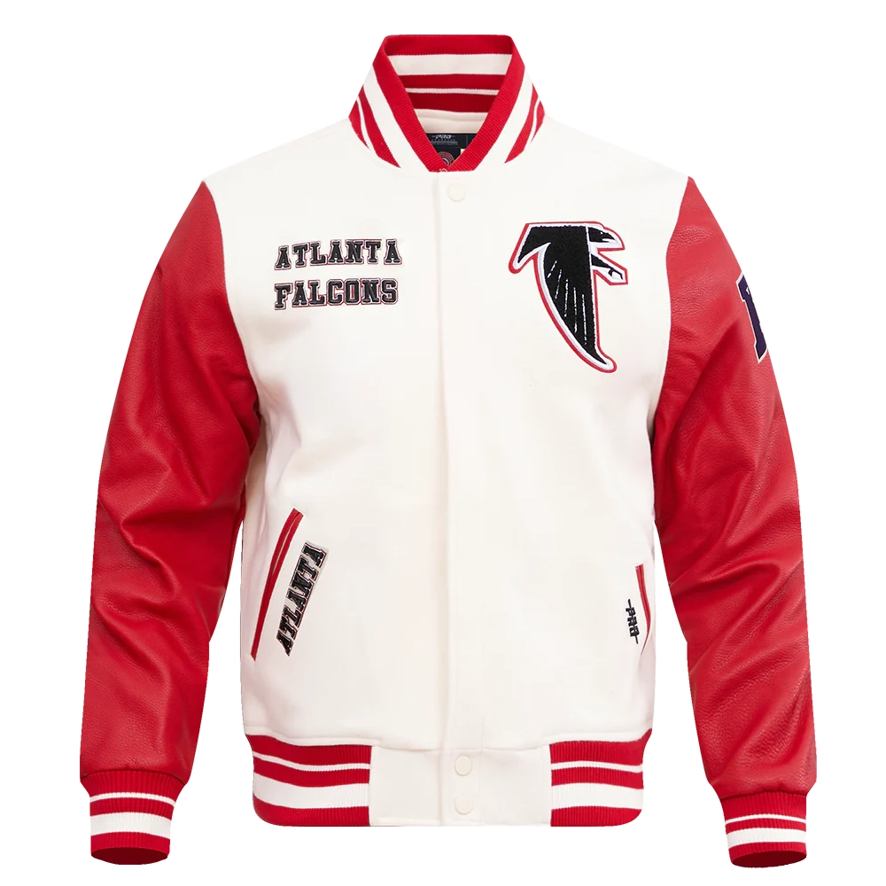 Atlanta Falcons Retro Classic Wool & Leather White/Red Varsity Jacket - Image 2