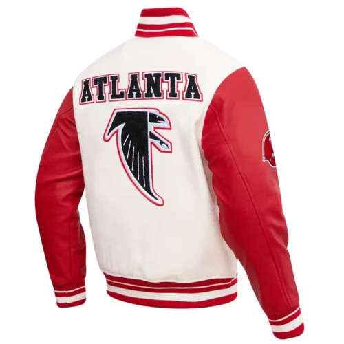 Atlanta Falcons Retro Classic Wool & Leather White/Red Varsity Jacket - Image 3