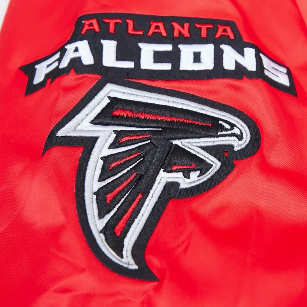 Atlanta Falcons Team Big Logo Red Satin Varsity Jacket - Image 5