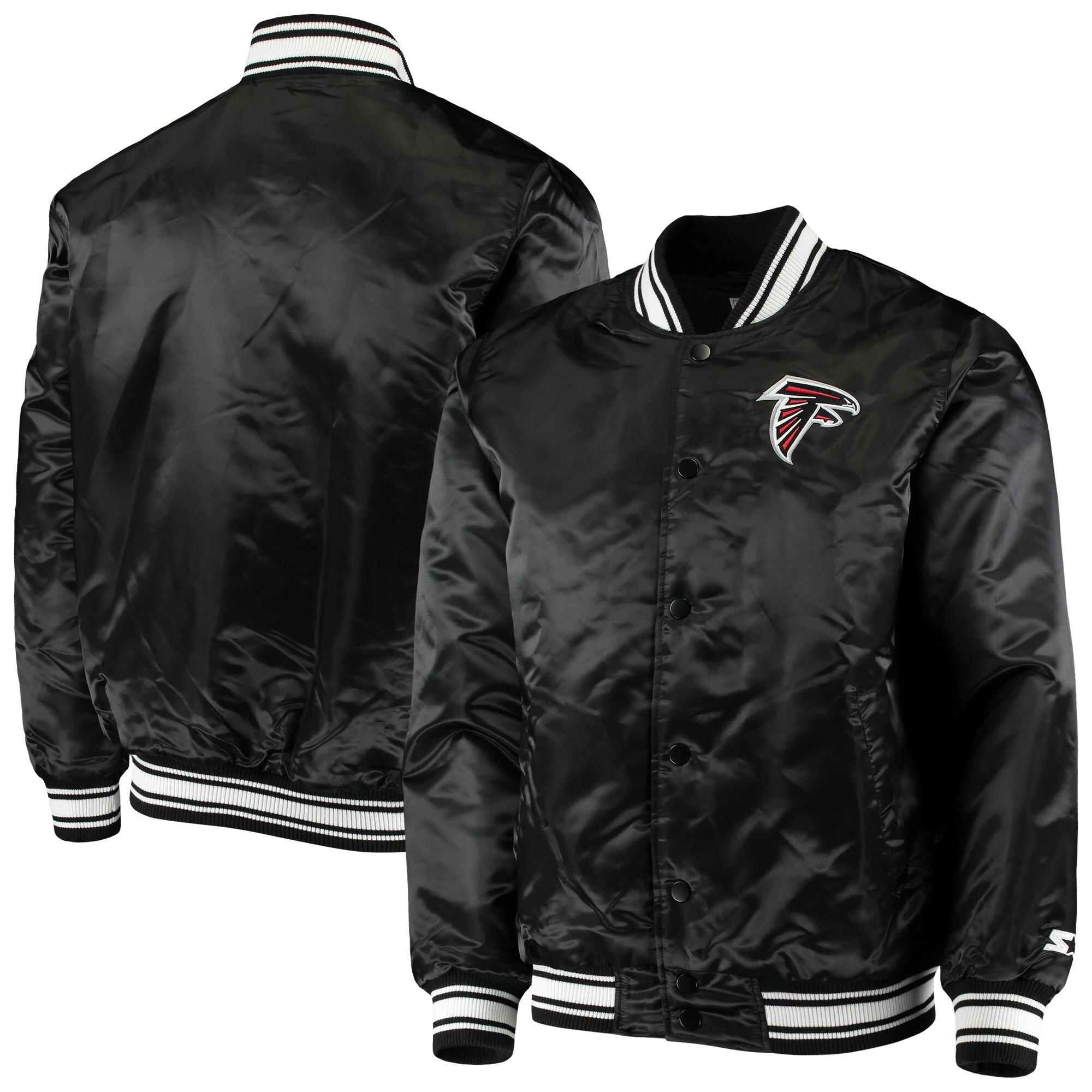 Atlanta Falcons Locker Room Black Satin Varsity Jacket - Image 4