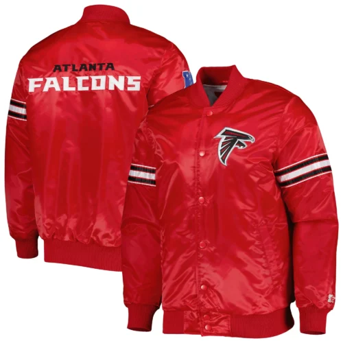 Atlanta Falcons The Pick & Roll Red Satin Varsity Jacket - Image 4
