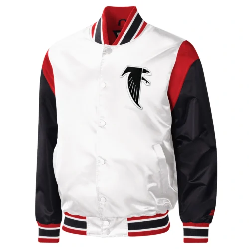Atlanta Falcons Throwback Warm Up Pitch White/Black Satin Varsity Jacket