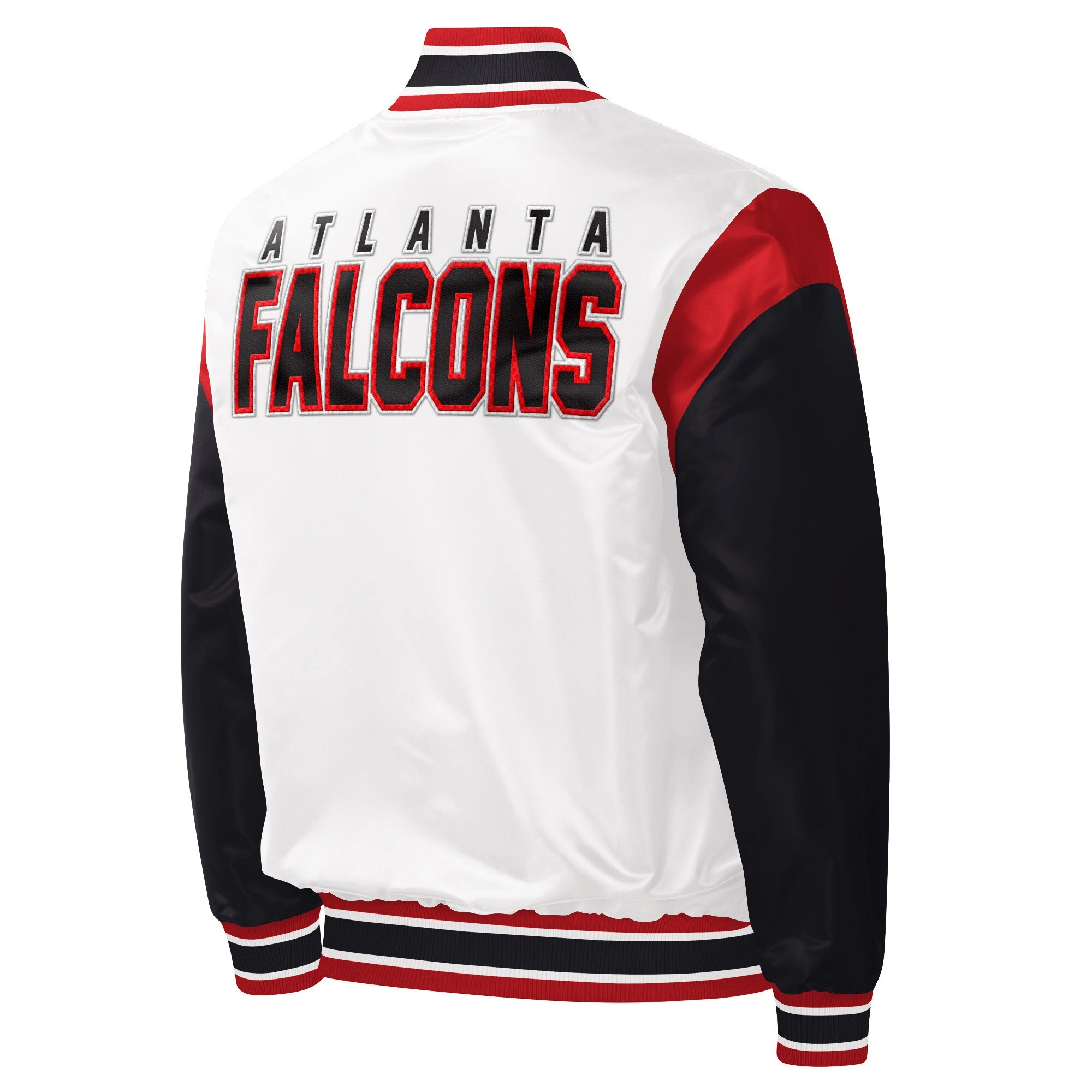 Atlanta Falcons Throwback Warm Up Pitch White/Black Satin Varsity Jacket - Image 2