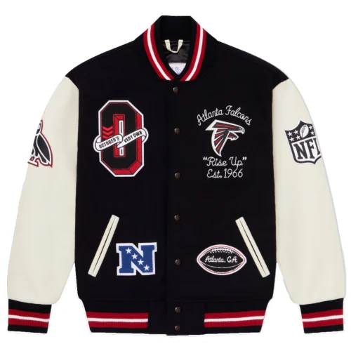 Atlanta Falcons Full-Snap Wool & Leather Black/White Varsity Jacket