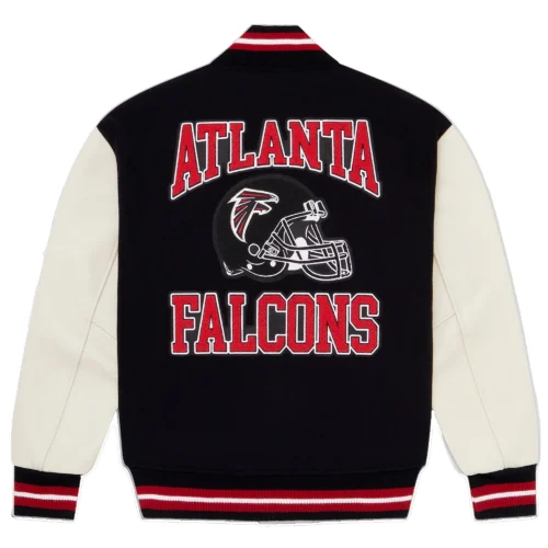Alternative view of Atlanta Falcons Full-Snap Wool & Leather Black/White Varsity Jacket