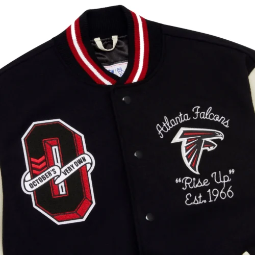Atlanta Falcons Full-Snap Wool & Leather Black/White Varsity Jacket - Image 3