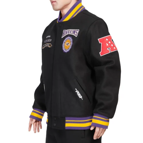 Baltimore Ravens Crest Emblem Black Wool Varsity Jacket - Image 3