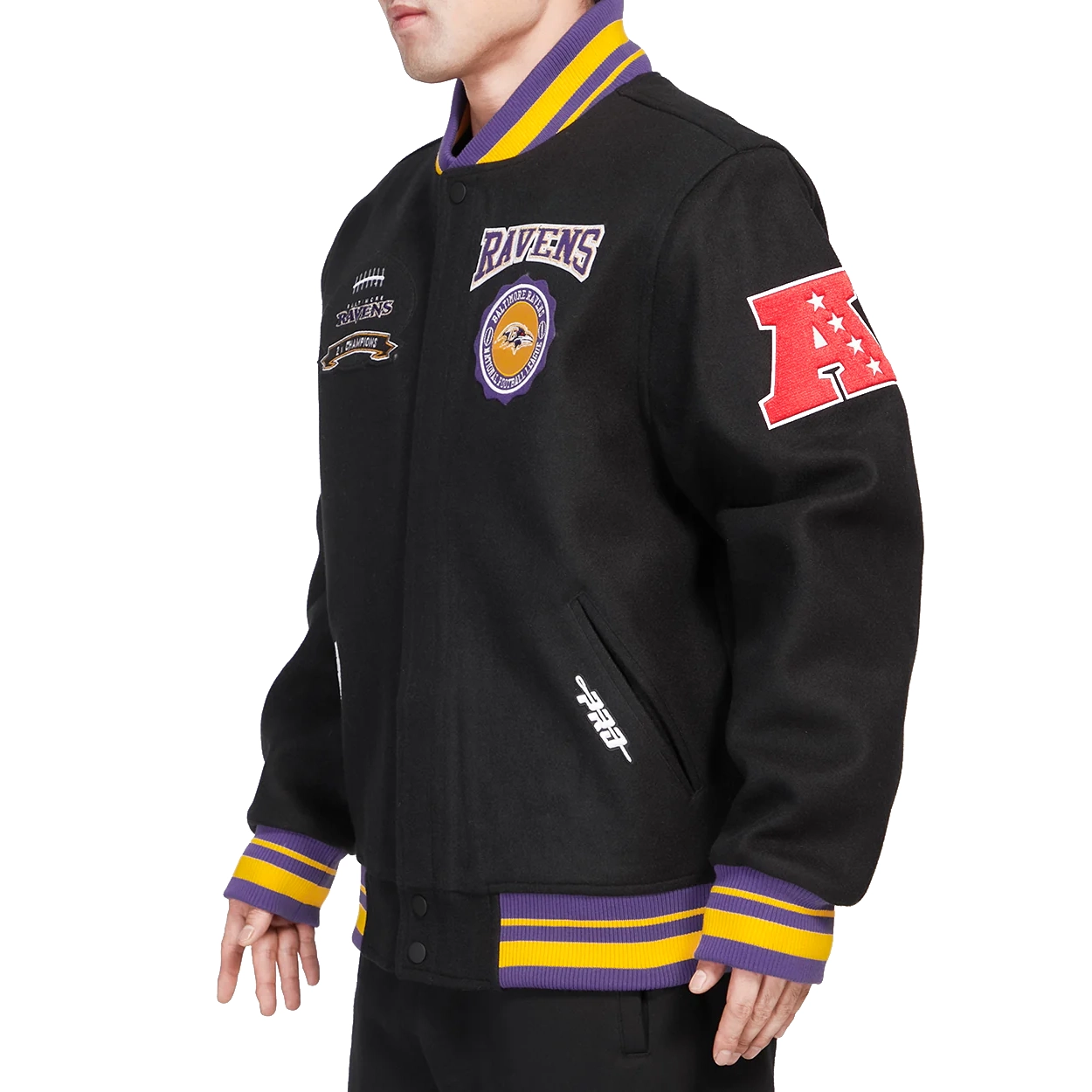 Baltimore Ravens Crest Emblem Black Wool Varsity Jacket - Image 3