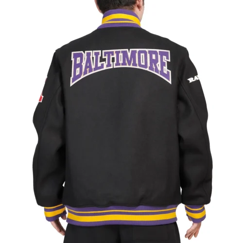 Baltimore Ravens Crest Emblem Black Wool Varsity Jacket - Image 4