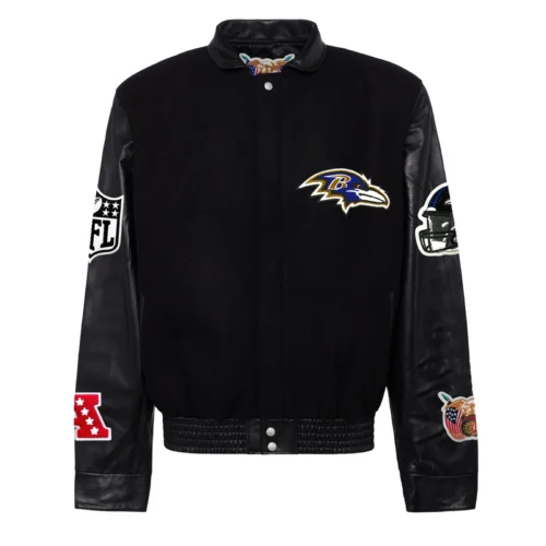 Baltimore Ravens Jeff Hamilton Logo Black Wool & Leather Varsity Jacket