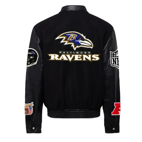 Alternative view of Baltimore Ravens Jeff Hamilton Logo Black Wool & Leather Varsity Jacket