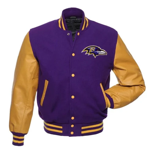 Baltimore Ravens Letterman Wool & Leather Purple/Yellow Varsity Jacket