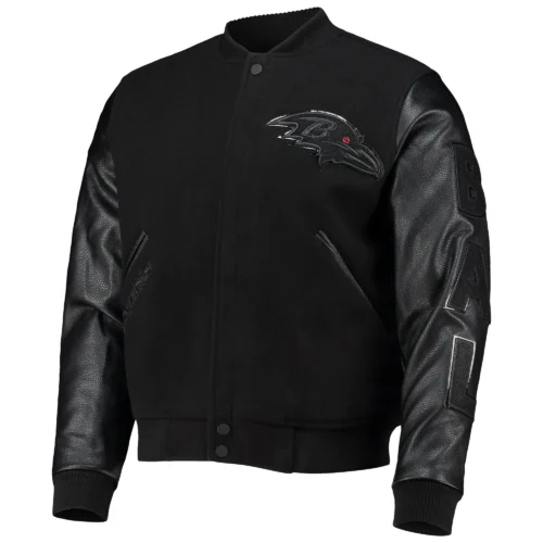 Baltimore Ravens Triple Black Wool & Leather Varsity Jacket