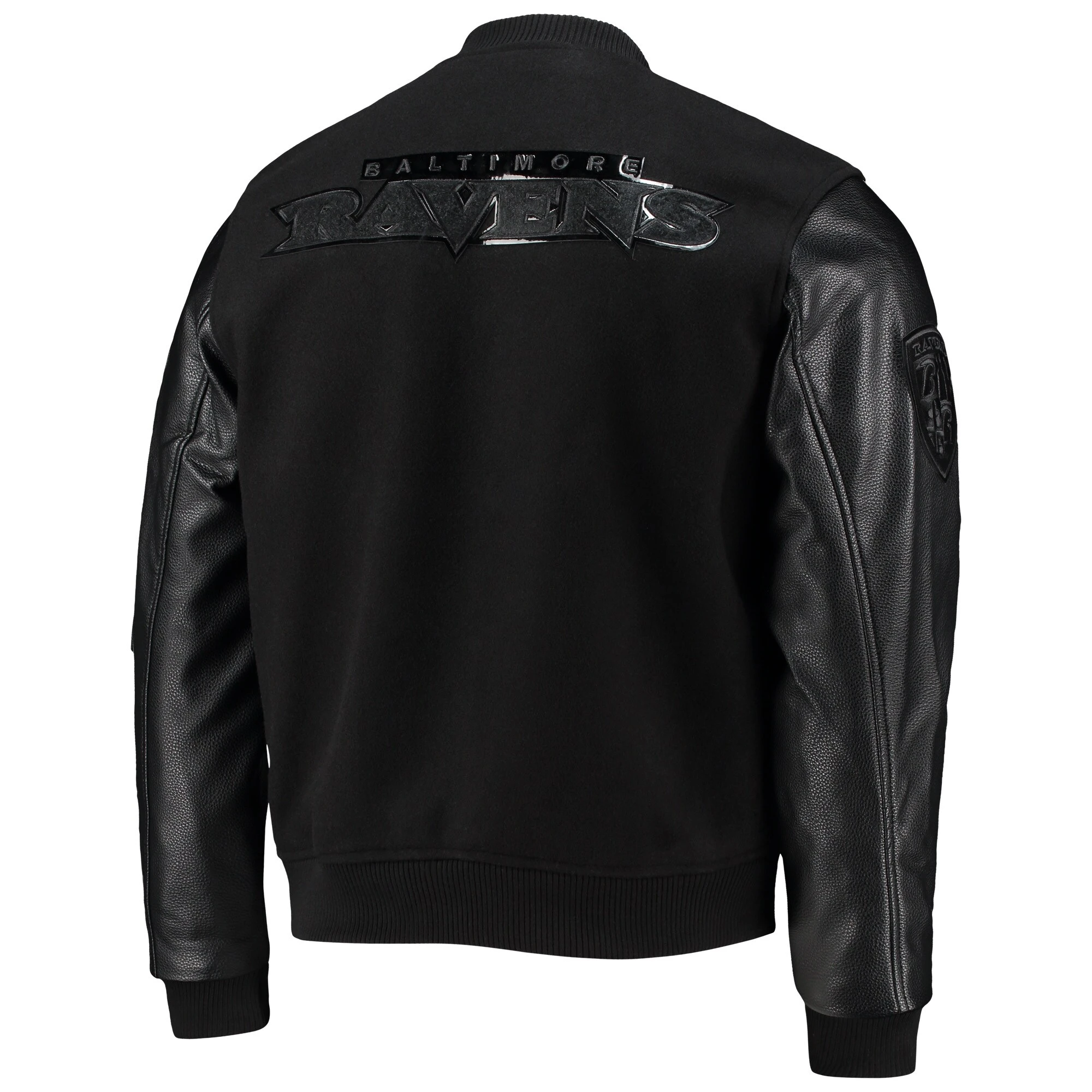 Baltimore Ravens Triple Black Wool & Leather Varsity Jacket - Image 2