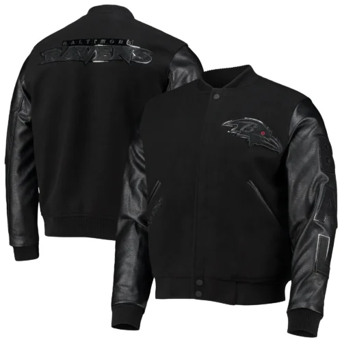 Baltimore Ravens Triple Black Wool & Leather Varsity Jacket - Image 4