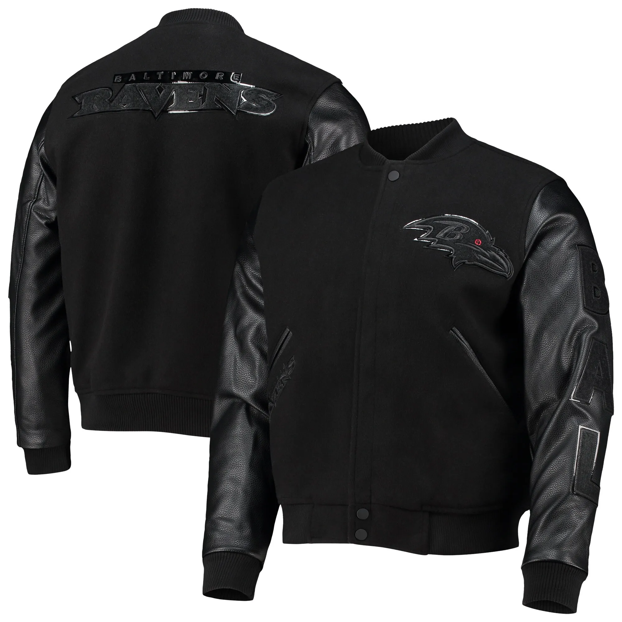 Baltimore Ravens Triple Black Wool & Leather Varsity Jacket - Image 4