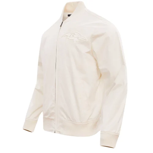 Baltimore Ravens White Neutral Cream Satin Varsity Jacket