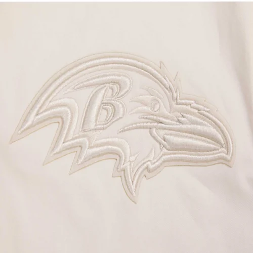 Baltimore Ravens White Neutral Cream Satin Varsity Jacket - Image 3