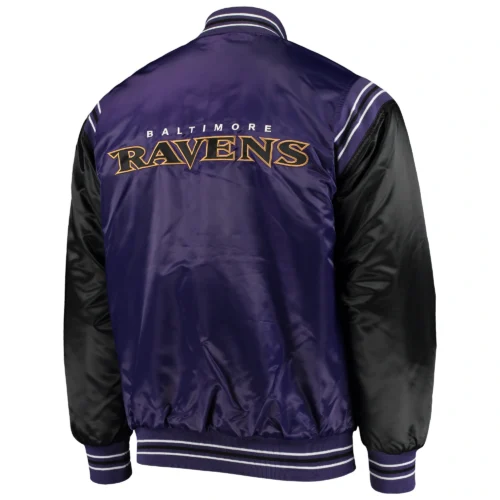 Alternative view of Baltimore Ravens The Enforcer Purple/Black Satin Varsity Jacket
