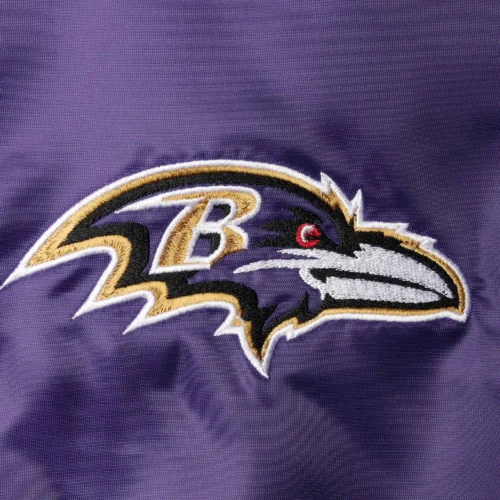 Baltimore Ravens The Enforcer Purple/Black Satin Varsity Jacket - Image 3