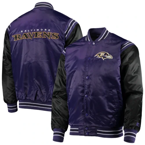 Baltimore Ravens The Enforcer Purple/Black Satin Varsity Jacket - Image 4