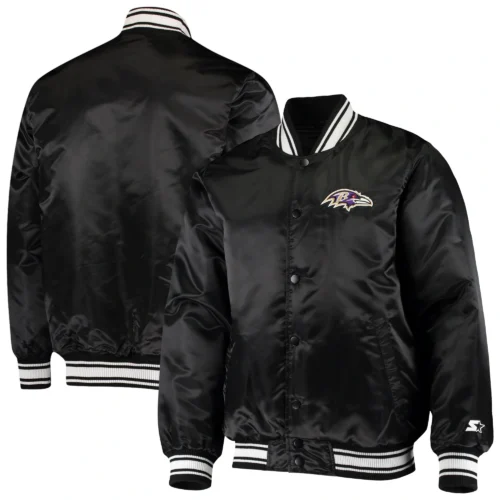 Baltimore Ravens Locker Room Black Satin Varsity Jacket - Image 4