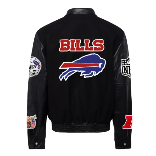 Alternative view of Buffalo Bills Jeff Hamilton Full Black Wool & Leather Jacket