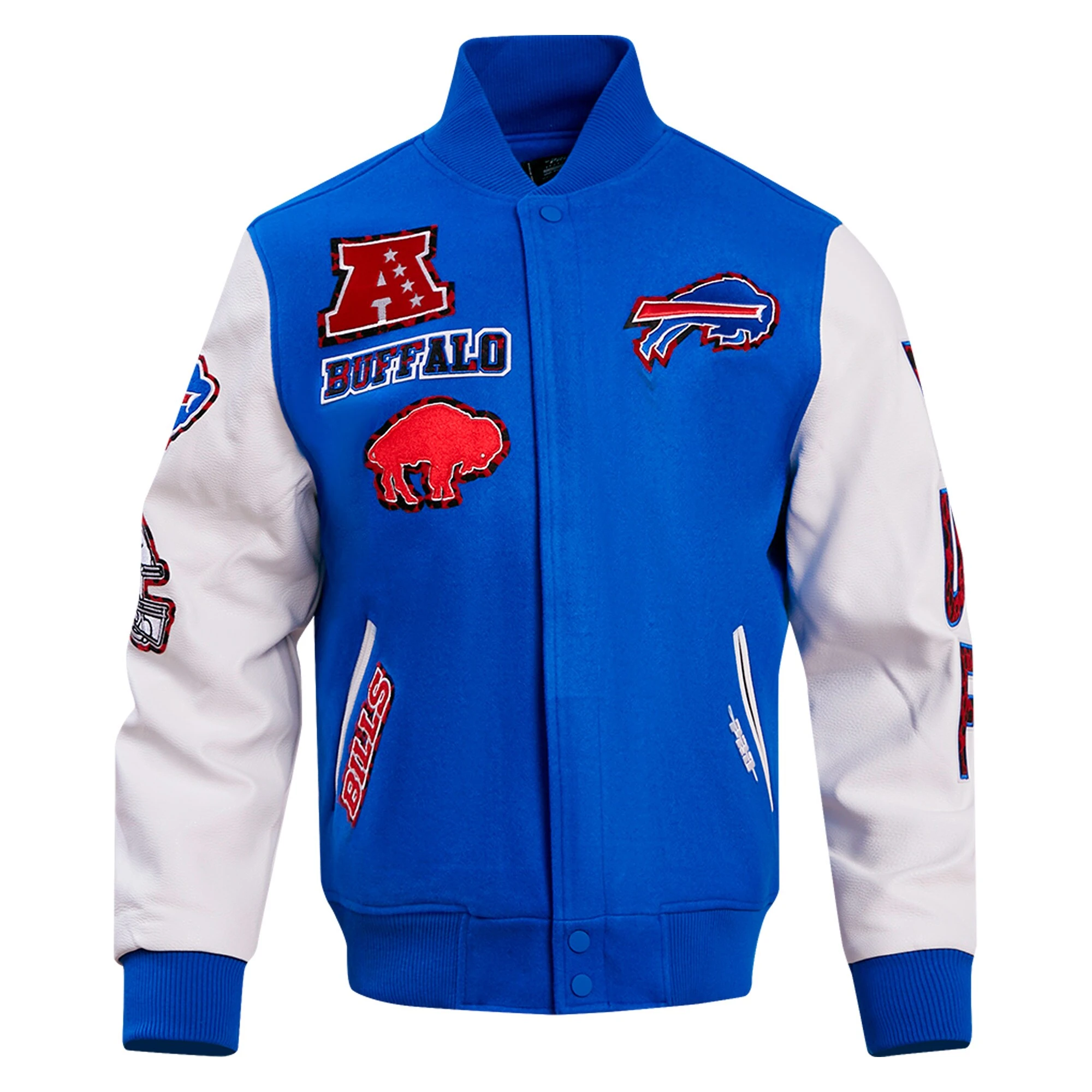 Buffalo Bills Animal Print Wool & Leather Varsity Jacket - Blue/White - Image 2