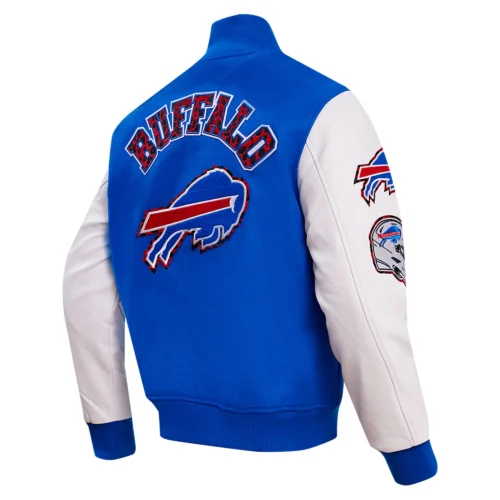 Buffalo Bills Animal Print Wool & Leather Varsity Jacket - Blue/White - Image 3
